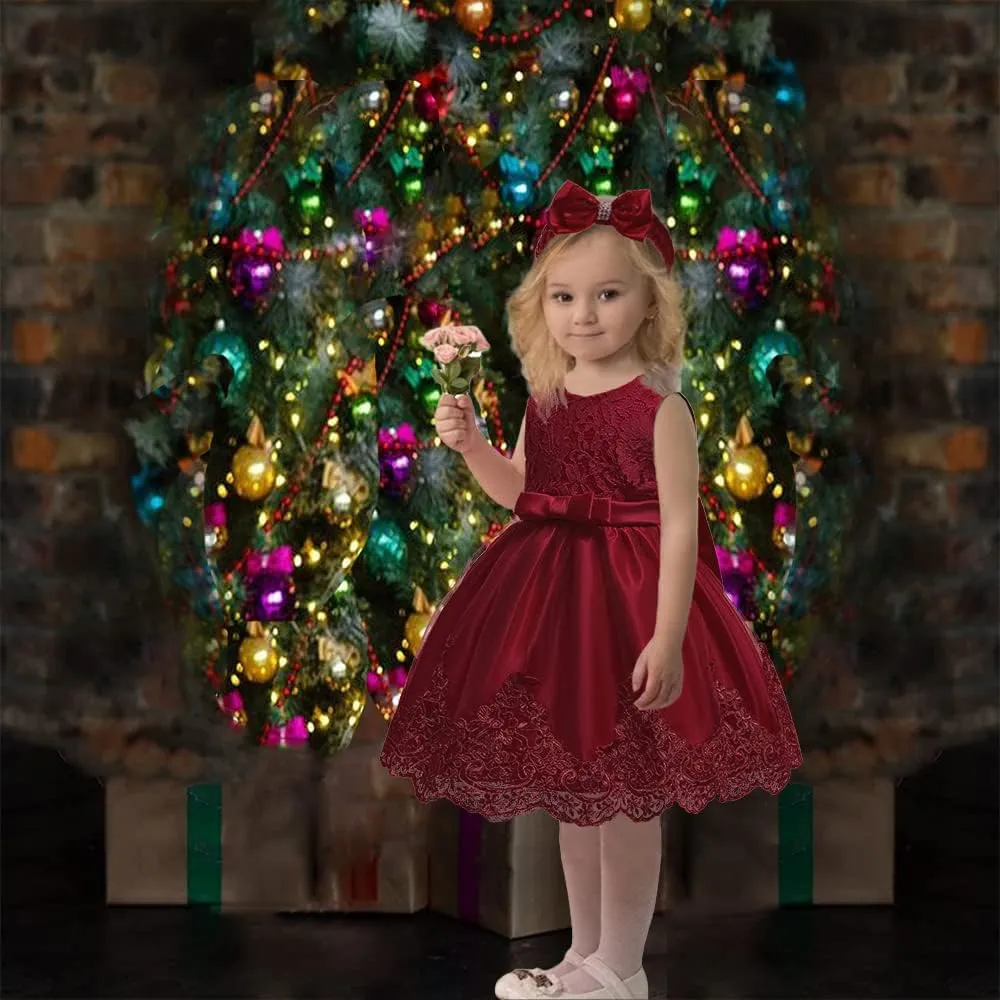 0-6T Baby Girl Party Dress Toddler Lace Embroideryr Evening Dresses with Headwear