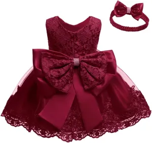 0-6T Baby Girl Party Dress Toddler Lace Embroideryr Evening Dresses with Headwear