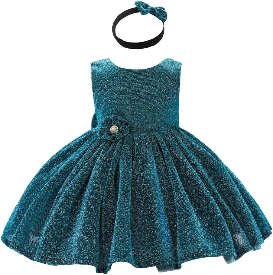 0-6T Baby Girls Dress Princess Dress Special Occasion Formal Gowns Backless Pageant Wedding Party Dresses with Headwear