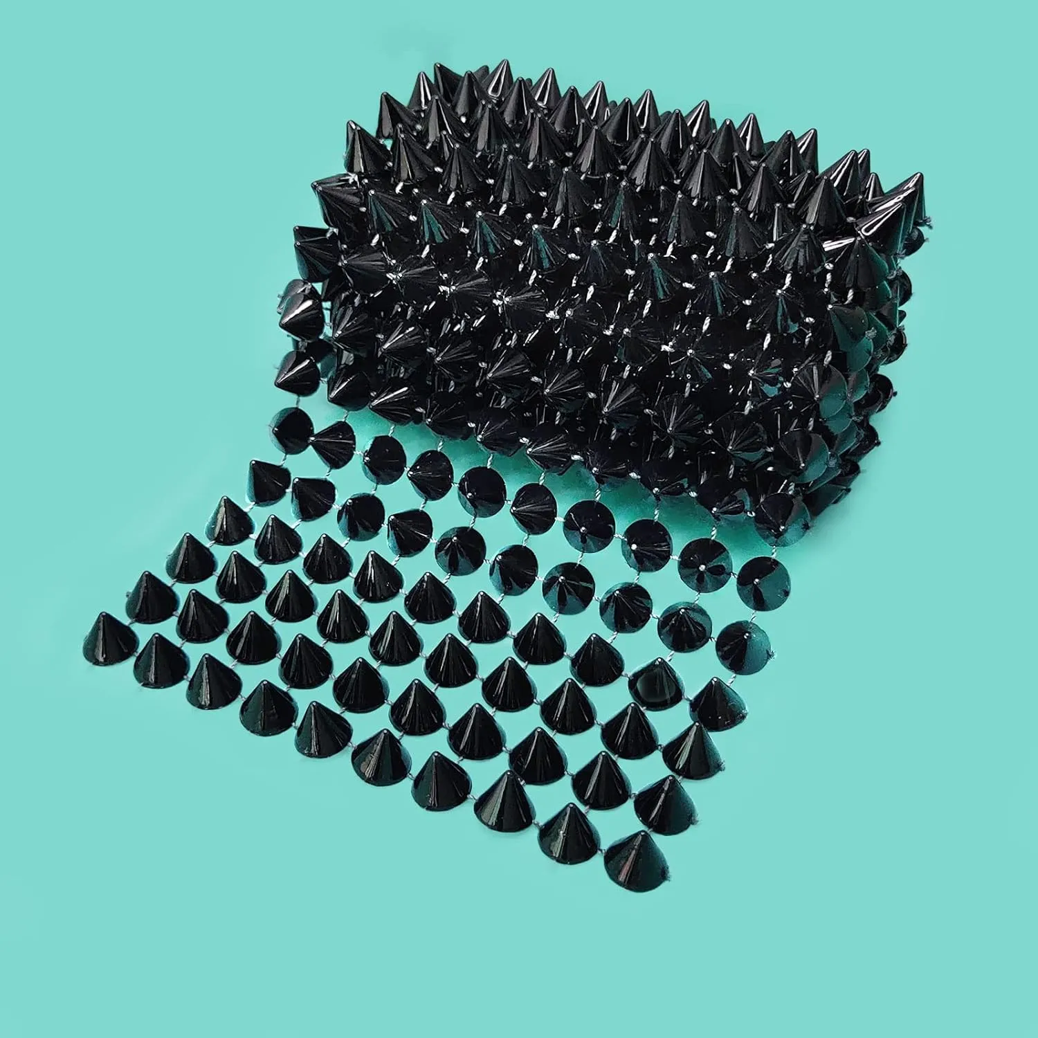 1 Yard Sew Stitch On Spike Stud Rivet Flat-Back Punk Rock Trim Ribbon mesh Bead Craft (Black)