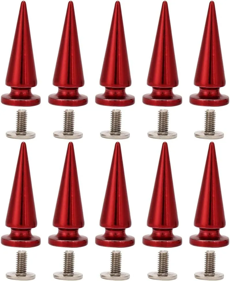 10 Set 1026 mm Copper Rivet Metal Stud, with Metallic Screw Set, Cone Spikes Screwback Studs for DIY Leather Craft Bag Shoe/Leather Clothes/Leather Bags//(Red)
