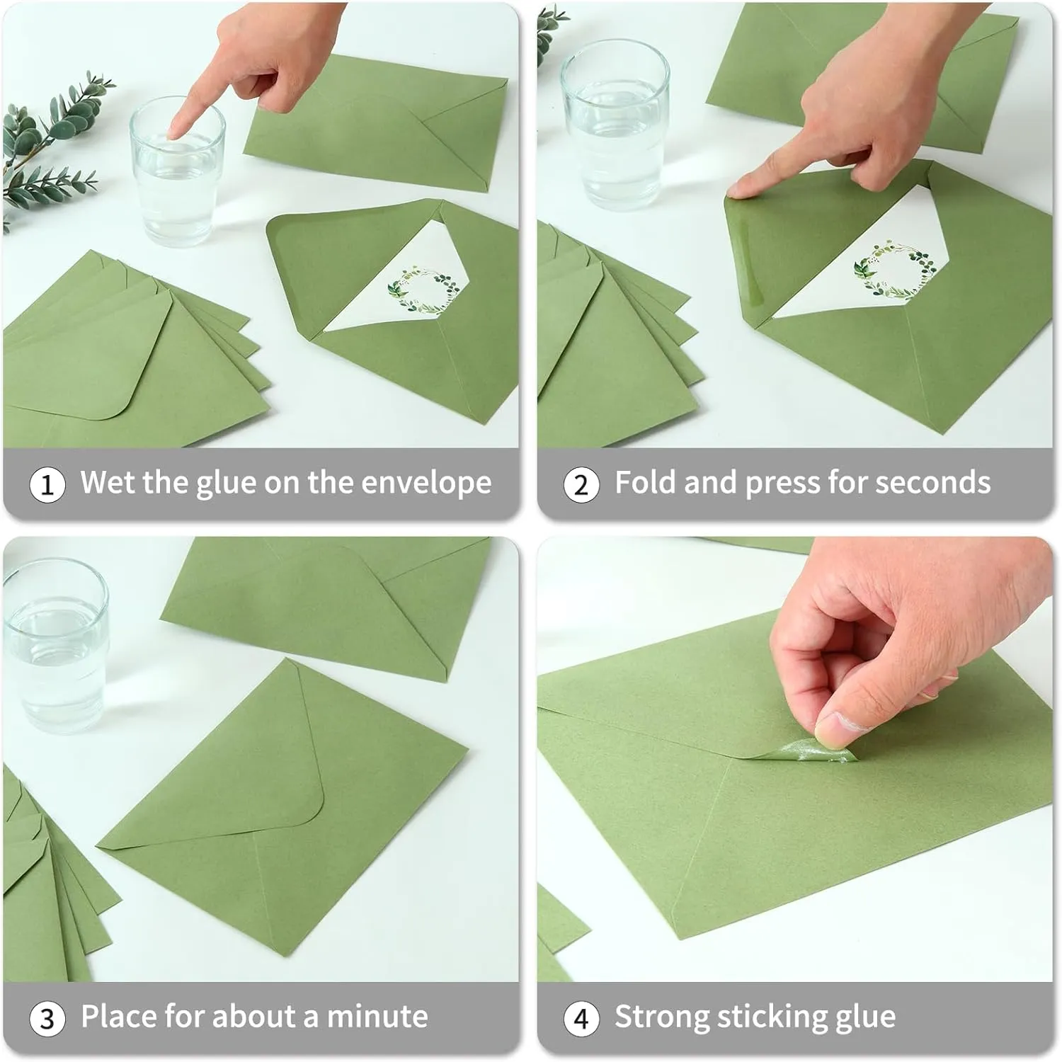 100 Pack A7 Envelopes, 5.25 x 7.25'' Sage Green Envelopes, Perfect For 5 x 7'' Wedding Invitation Cards, Graduation Invite, Greeting Cards, Announcements, Photos