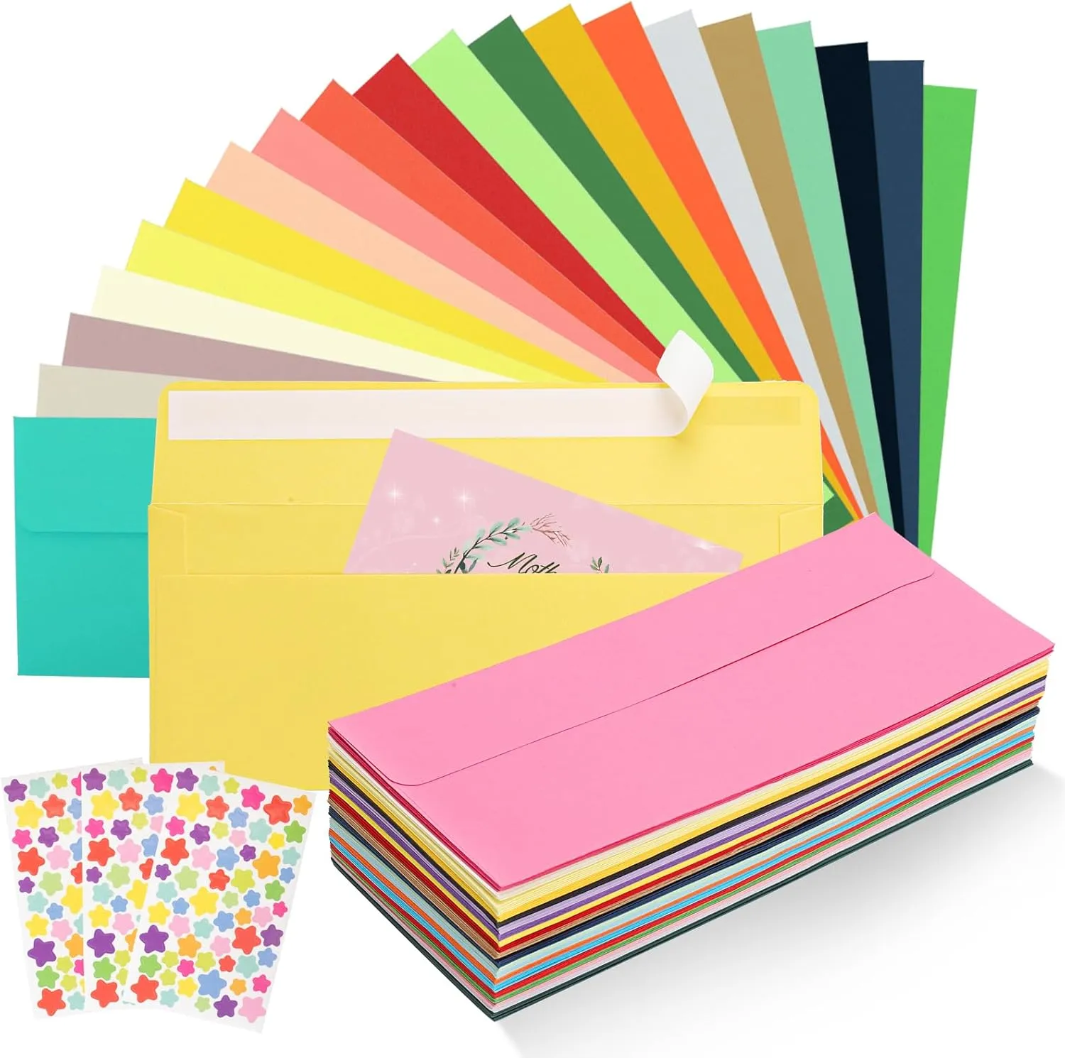100 PCS Colorful Envelopes, #10 Business Mailing Envelopes Self Seal Square Flap for Letter, Invitations, Office, Size 4 1/8 X 9 ½ Inch