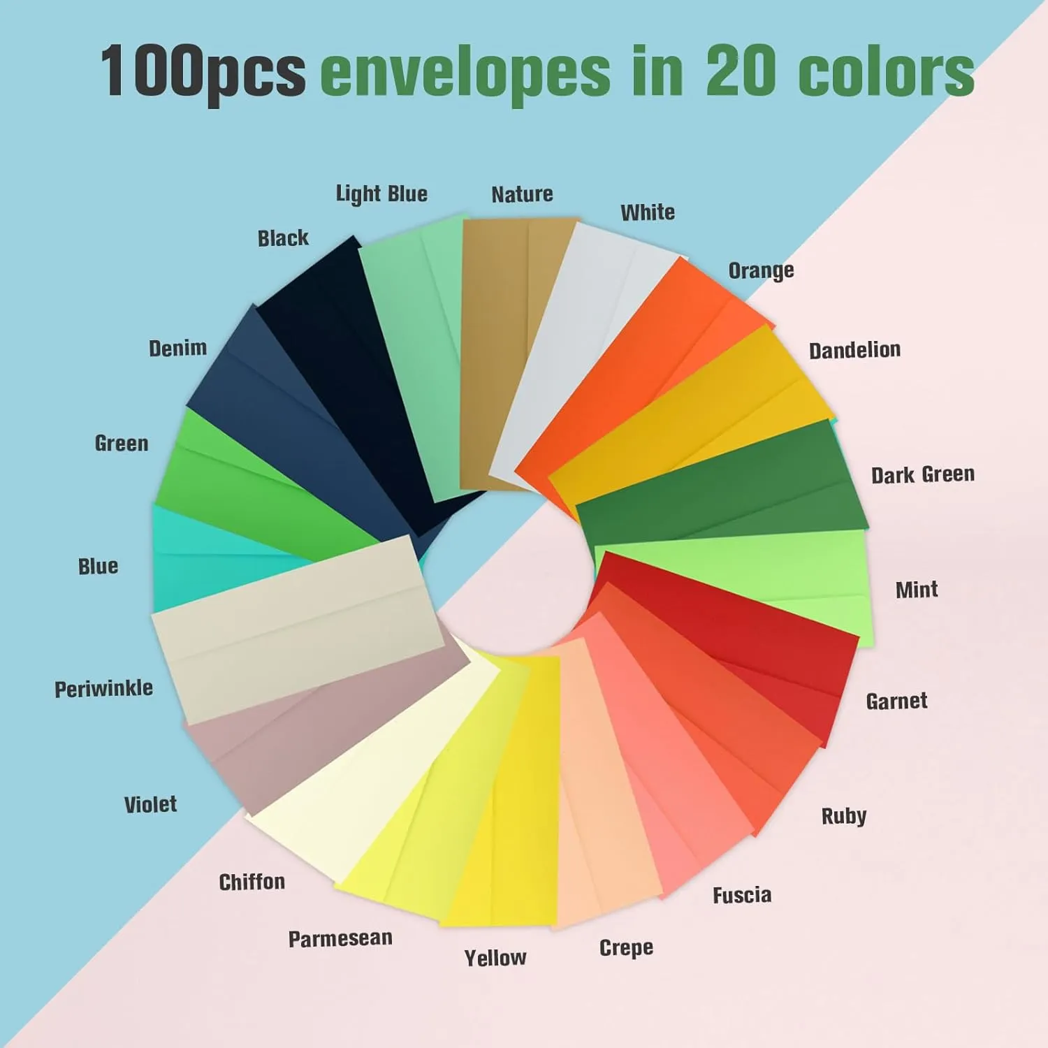 100 PCS Colorful Envelopes, #10 Business Mailing Envelopes Self Seal Square Flap for Letter, Invitations, Office, Size 4 1/8 X 9 ½ Inch