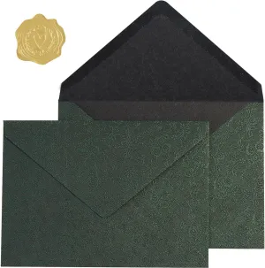 100 Pieces A7 Envelopes 5x7 Card Envelopes Vines Flower Texture Pattern V Flap Luxury Mailing Envelopes with Gold Stickers for Invitations, Wedding, Graduation, Baby Shower (Dark Green Rose)