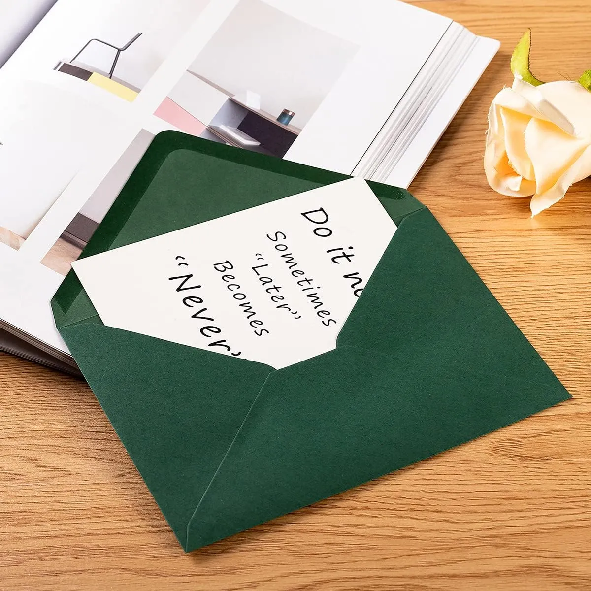 100 Pieces A7 Self-Seal Envelopes Colorful 5x7 Envelopes for Greeting Cards, Birthday, Weddings, Baby Shower Invitation Cards (5.24 x 7.24 Inches, Dark Green)