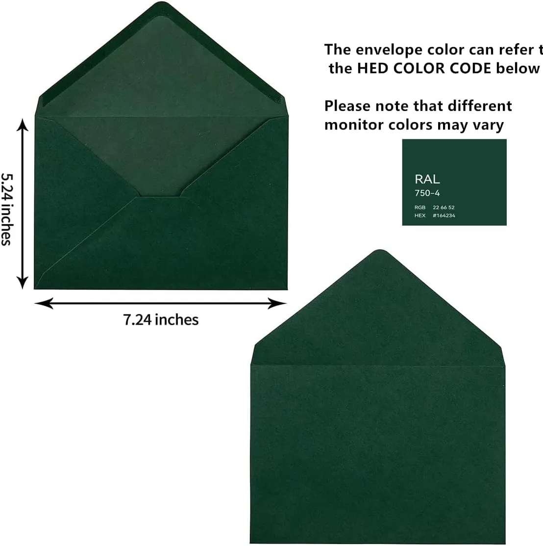 100 Pieces A7 Self-Seal Envelopes Colorful 5x7 Envelopes for Greeting Cards, Birthday, Weddings, Baby Shower Invitation Cards (5.24 x 7.24 Inches, Dark Green)
