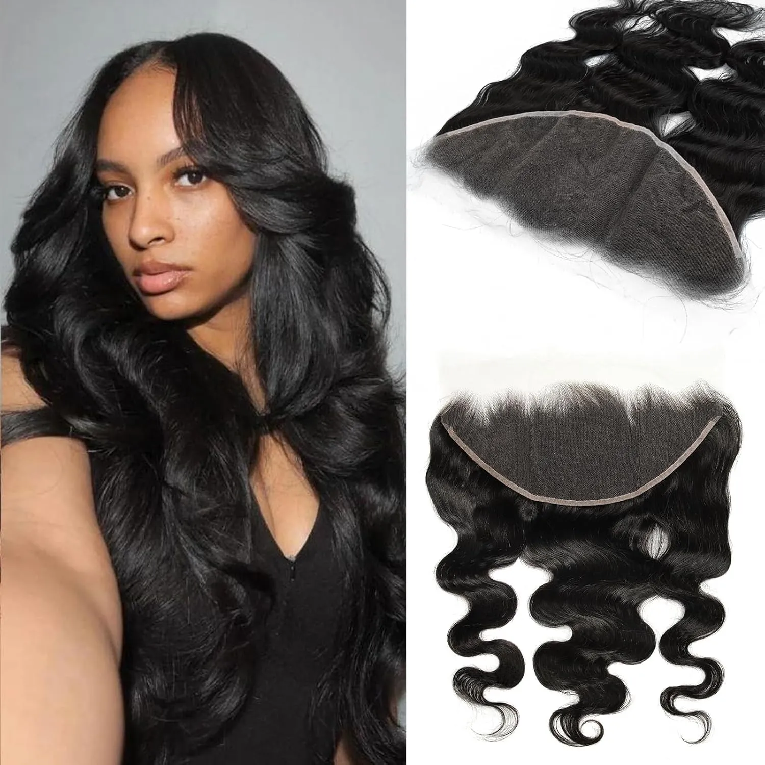 13x6 0.095mm Ultra-Thin Skinlike Real HD Lace Frontal & Closure,Body Wave Natural Hairstyles,Pre-Plucked Invisible Hairline,Unprocessed Virgin Human Hair,Invisible Knots HD Lace,16inch