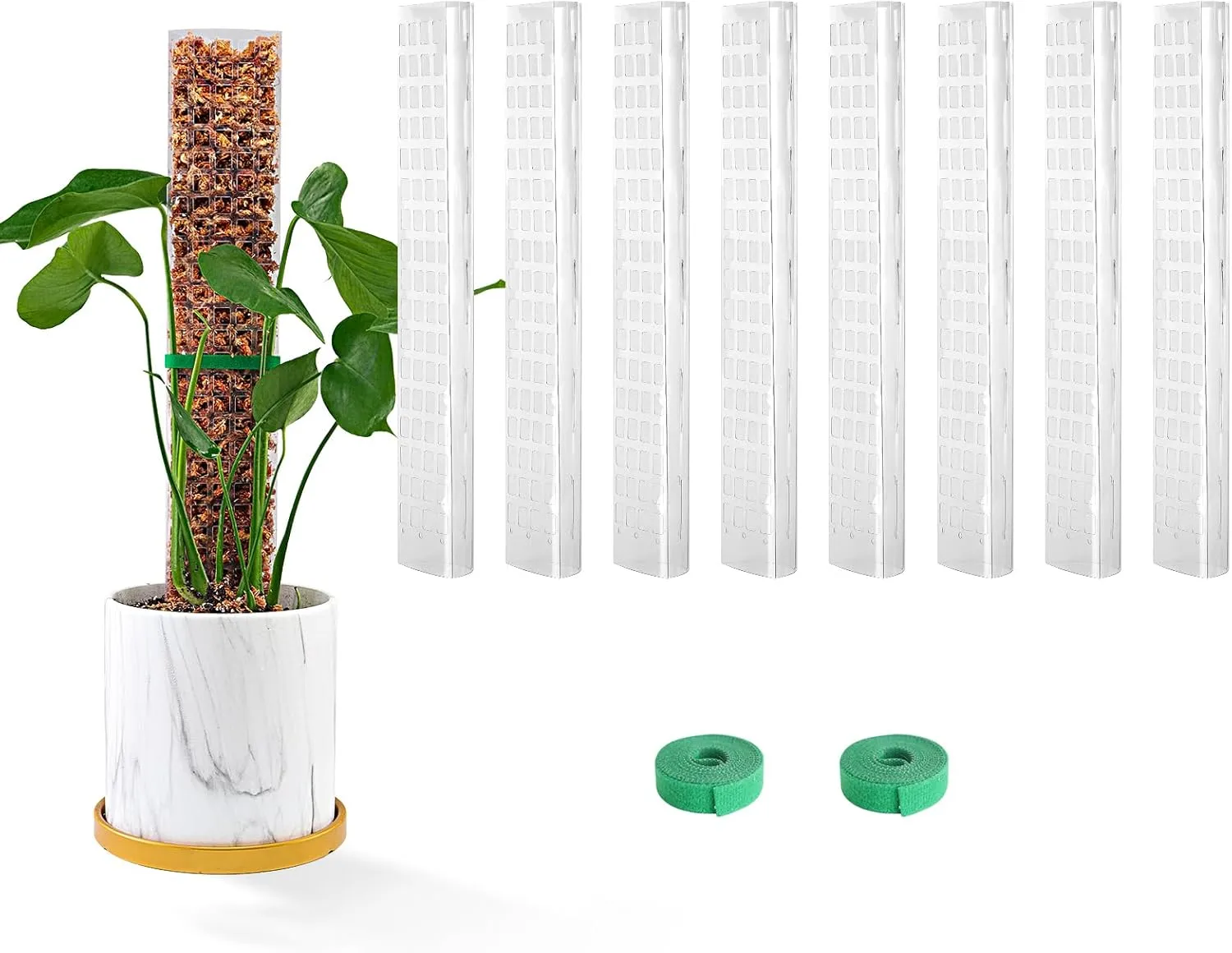 15 Inch 8 Pcs Plastic Moss Poles for Climbing Plants, Plant Support for Indoor Plants, White, Rectangular