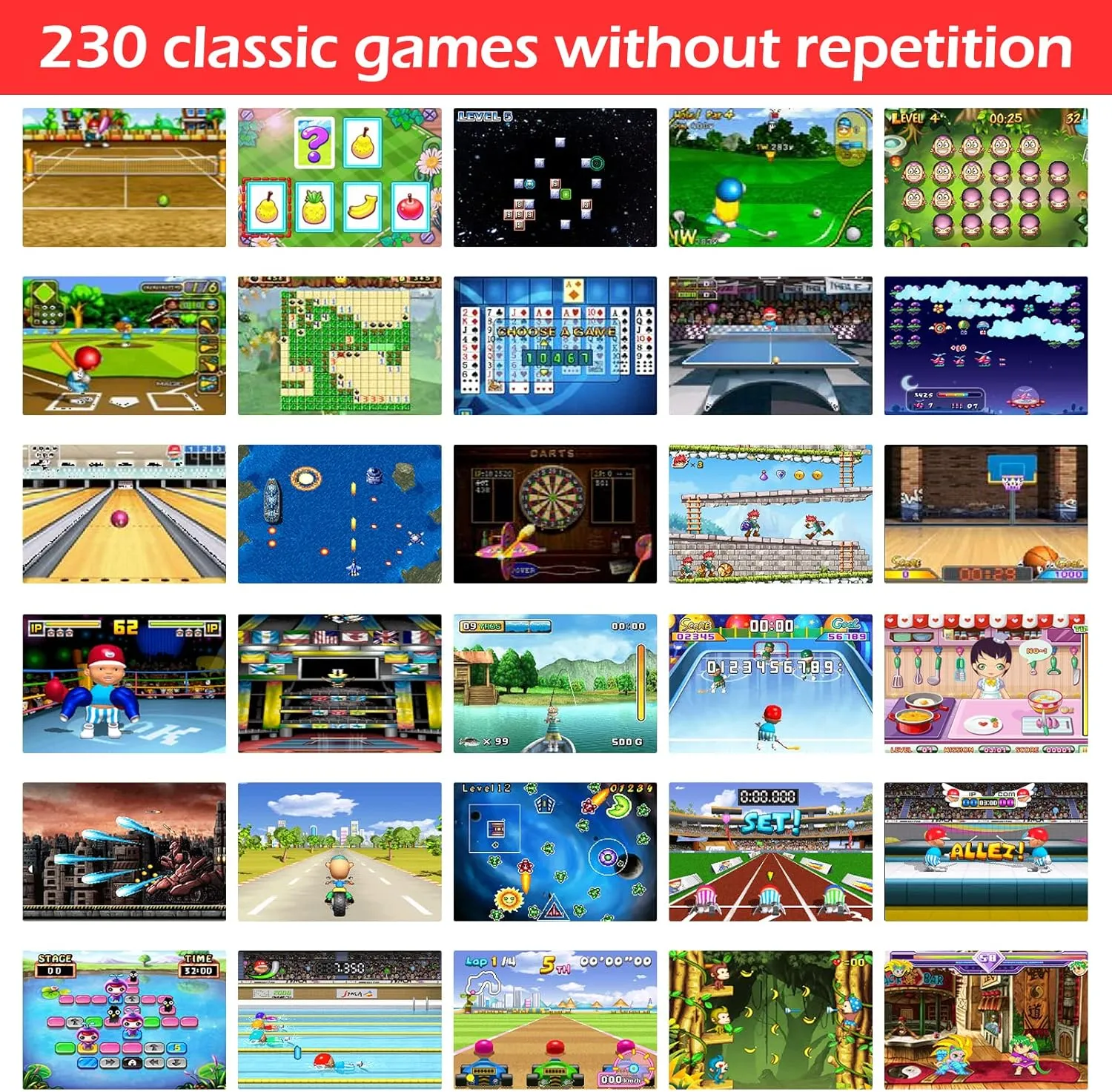 16 Bit Handheld Game for Kids Adults, 3.0'' Large Screen Preloaded 230 HD Classic Retro Video Games with USB Rechargeable Battery & 3 Game Cartridges for Birthday Gift for Kids 4-12 (Red)