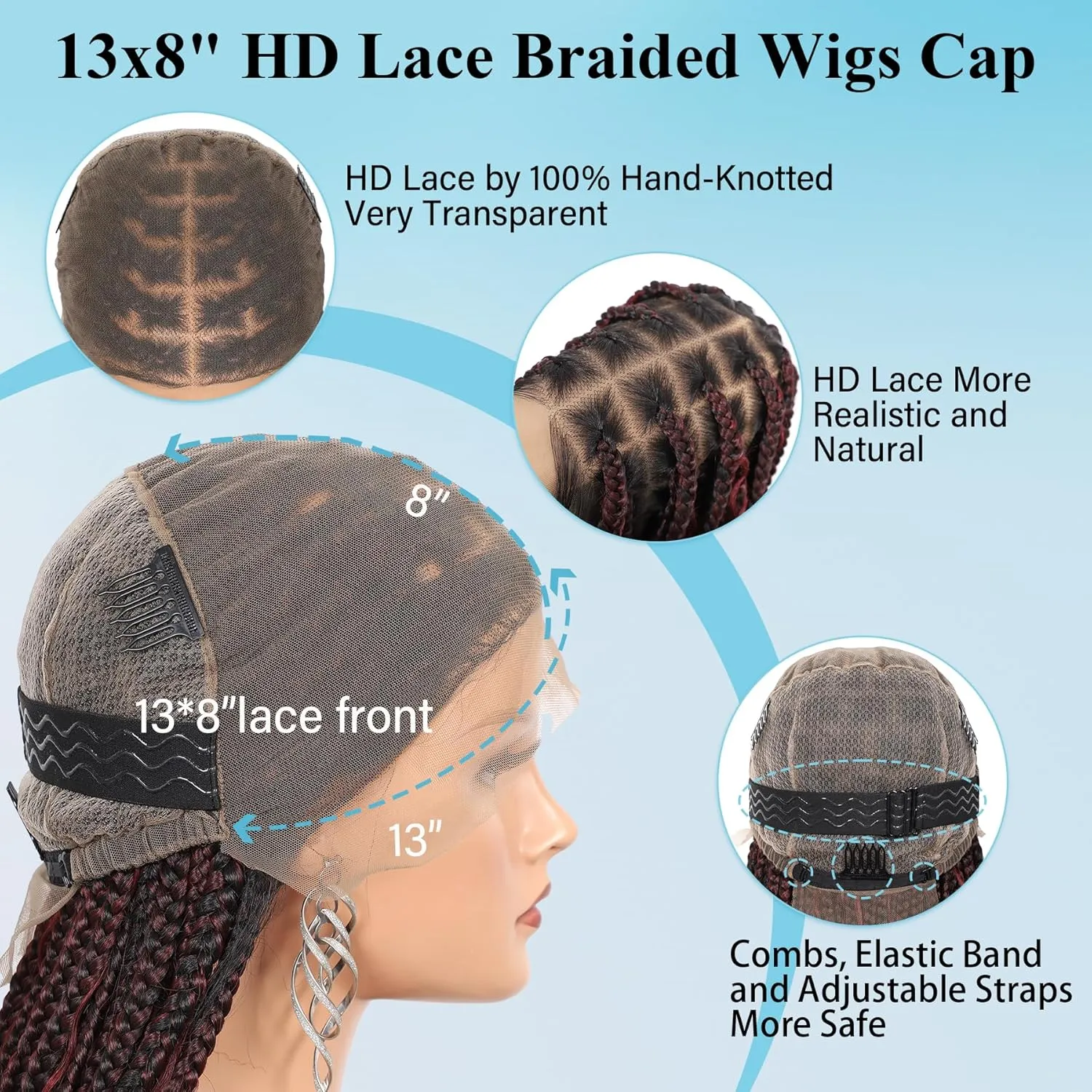 18" 13x8 Hd Lace Short Boho Braided Wigs for Black Women Full Lace Knotless Box Braid Wig Premium Synthetic Braid Lace Front Wig Burgundy
