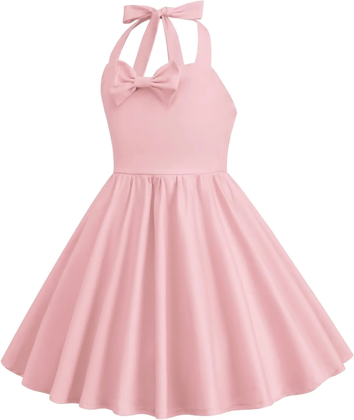 1950s Vintage Dresses for Girls Halter Dress Sleeveless Bowknot Heart Neck 4-12 Years