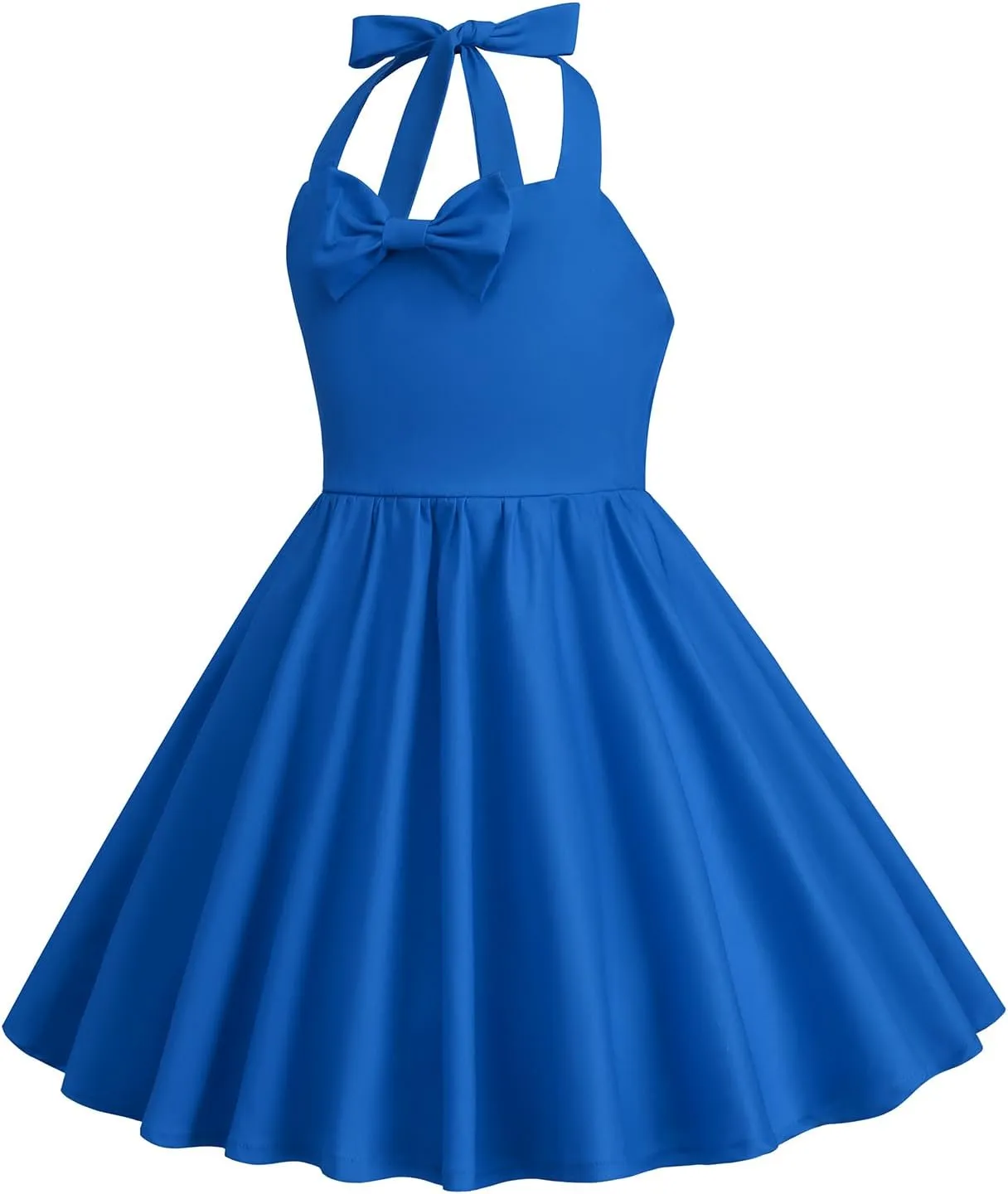 1950s Vintage Dresses for Girls Halter Dress Sleeveless Bowknot Heart Neck 4-12 Years