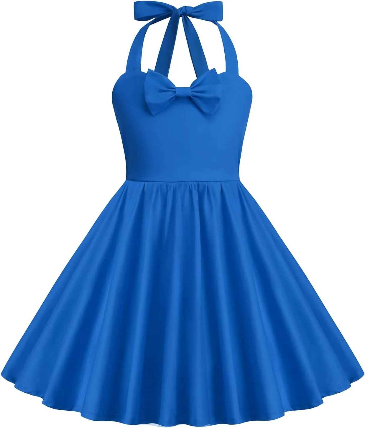 1950s Vintage Dresses for Girls Halter Dress Sleeveless Bowknot Heart Neck 4-12 Years