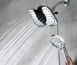 2-in-1 Shower Heads with Handheld Spray Combo: 10” Rainfall Shower Head & Hand Held Shower Head, 10 Spray Settings Detachable Shower Head with ON/OFF Switch and 15-Stage Filter