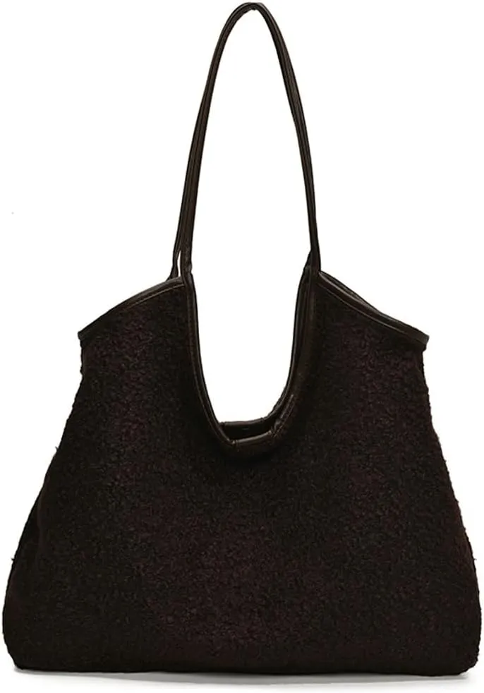 2 Pcs Trendy Woolen Hobo Bags Women Slouchy Shoulder Bag Crescent Crossbody Purse Fuzzy Satchels Top-handle Tote Handbag