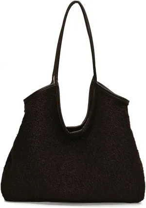 2 Pcs Trendy Woolen Hobo Bags Women Slouchy Shoulder Bag Crescent Crossbody Purse Fuzzy Satchels Top-handle Tote Handbag