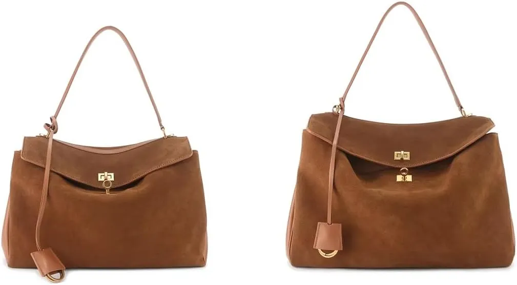 2025 Autumn and winter suede patchwork cowhide B bag Kelly lock travel armpit travel special shoulder handbag