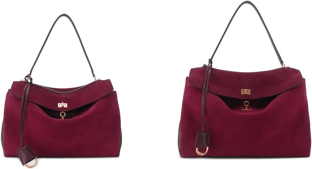 2025 Autumn and winter suede patchwork cowhide B bag Kelly lock travel armpit travel special shoulder handbag