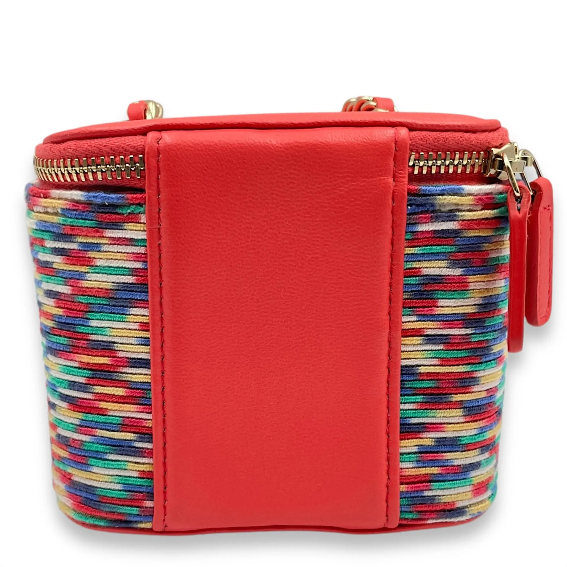21P Vanity case with multi colour embroidered Red Clutch in Lambskin, Gold hardware