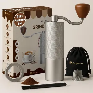 25G CNC 420 Coffee Grinder Manual with Funnel, Brush, Air & Nylon Carry Bag | 6 Star Conical Coffee Burr Grinder with Double Bearings | Walnut Aluminum Espresso Grinder with Numerical Settings