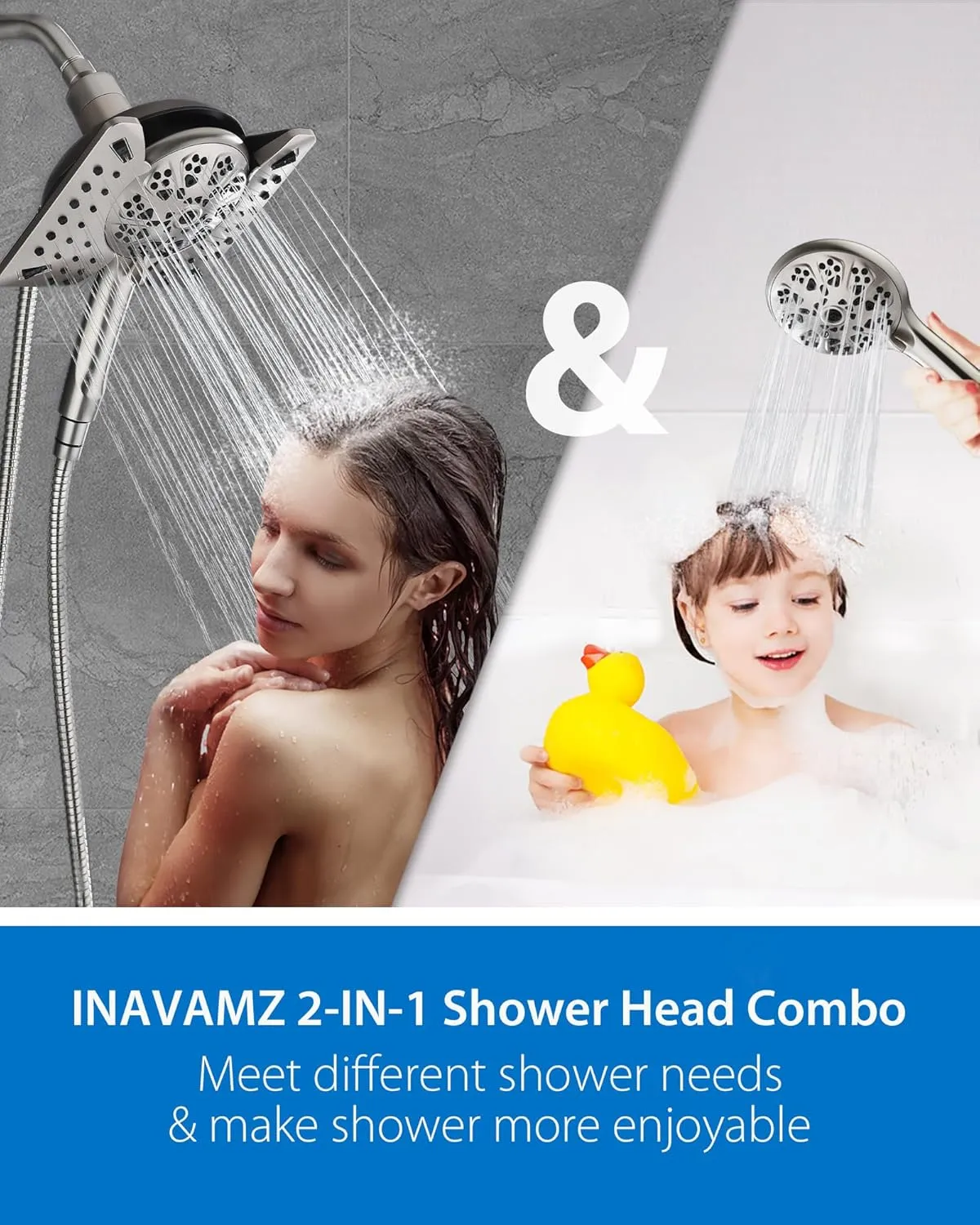 2.5GPM Shower Heads with Handheld Spray Combo: 7.5 Inch Rainfall Shower Head & 10 Spray Settings Detachable Shower Head, Adjustable Dual Showerhead with Hose, Nickel