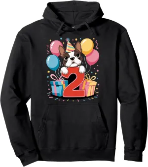 2nd birthday boy girl 2 years old two Boston Terrier Pullover Hoodie
