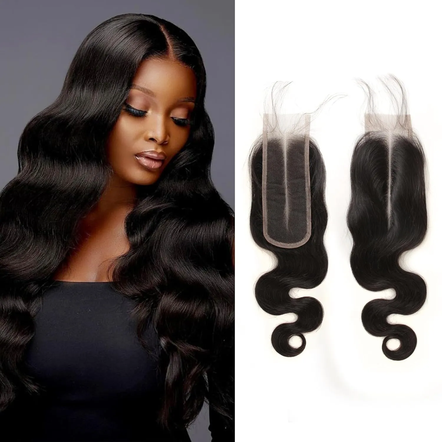 2x6 0.095mm Ultra-Thin Skinlike Real HD Lace Frontal & Closure,Body Wave Natural Hairstyles,Pre-Plucked Invisible Hairline,Unprocessed Virgin Human Hair,Invisible Knots HD Lace,16inch