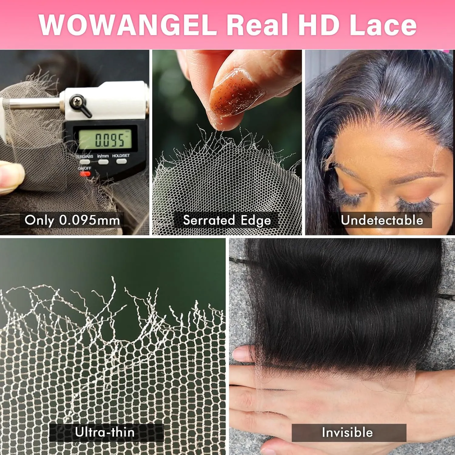 2x6 0.095mm Ultra-Thin Skinlike Real HD Lace Frontal & Closure,Body Wave Natural Hairstyles,Pre-Plucked Invisible Hairline,Unprocessed Virgin Human Hair,Invisible Knots HD Lace,16inch