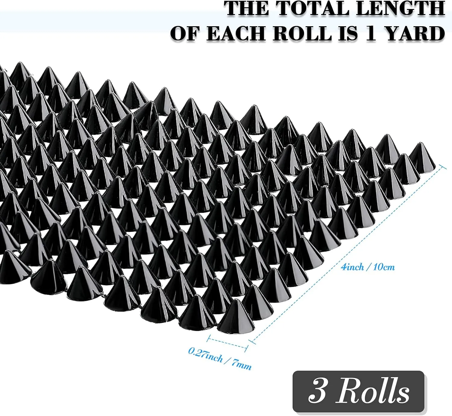 3 Yards Sew Stitch On Spike Stud Cone Flatback Spike Studs Rivets DIY Punk Trim Bead for Clothing, Wedding, Performance, Arts and Crafts Decoration (Black)