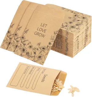 300 Pieces Seed Envelopes 3.15 x 2.36in Seed Packets Envelope with Preprinted Small Envelope Collecting Template for Flower Vegetable Seeds Storage