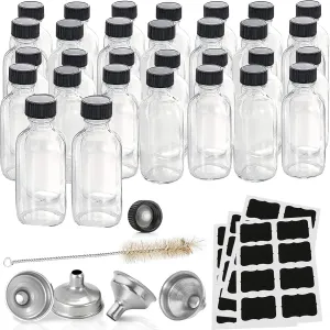 30Pack Shot Bottles with Caps,2 Oz Bourbon Sample Bottles,Ginger Beverage Bottle,60ml Small Shot Glasses with Funnels,Labels,for Making Vanilla Extract Tincture Potion Ginger Whiskey Oils