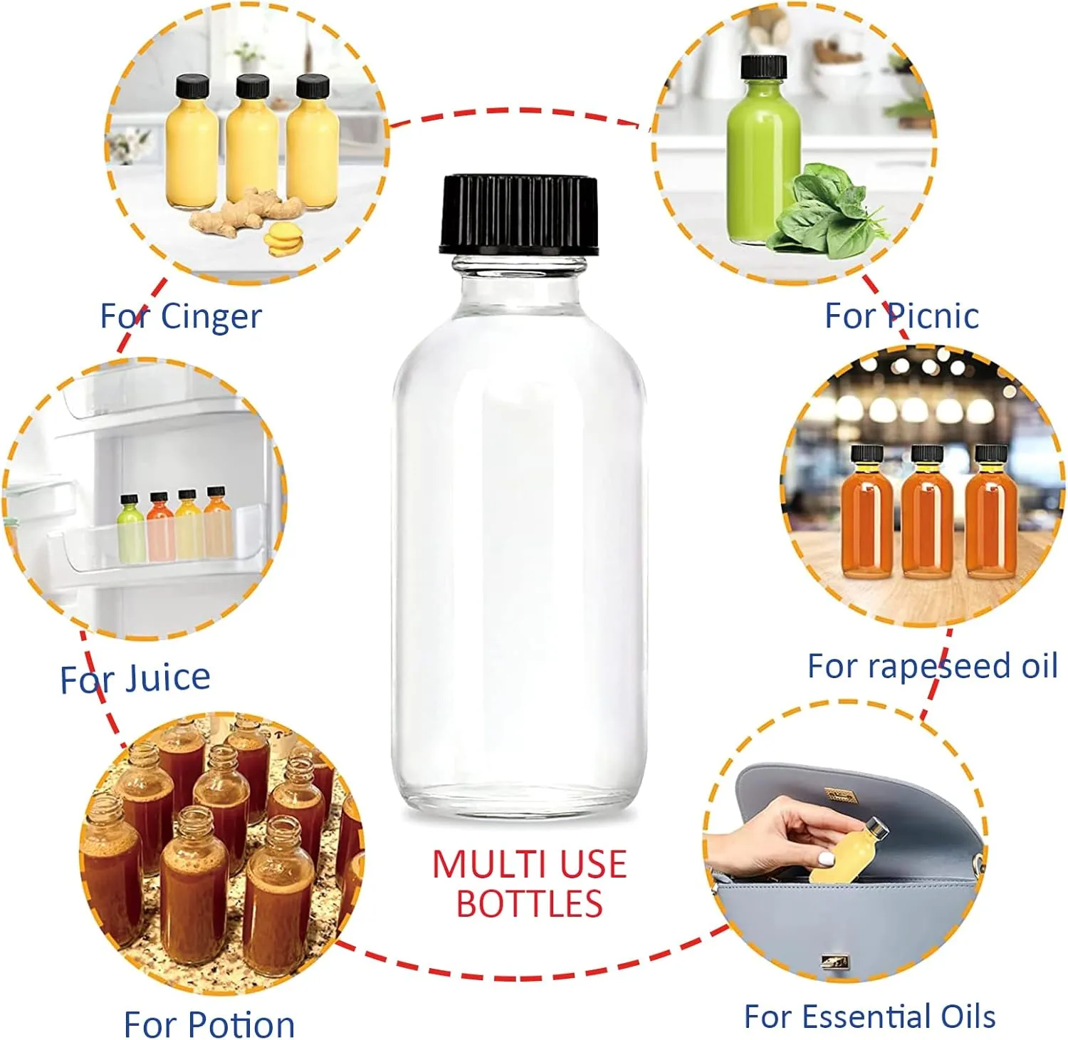 30Pack Shot Bottles with Caps,2 Oz Bourbon Sample Bottles,Ginger Beverage Bottle,60ml Small Shot Glasses with Funnels,Labels,for Making Vanilla Extract Tincture Potion Ginger Whiskey Oils