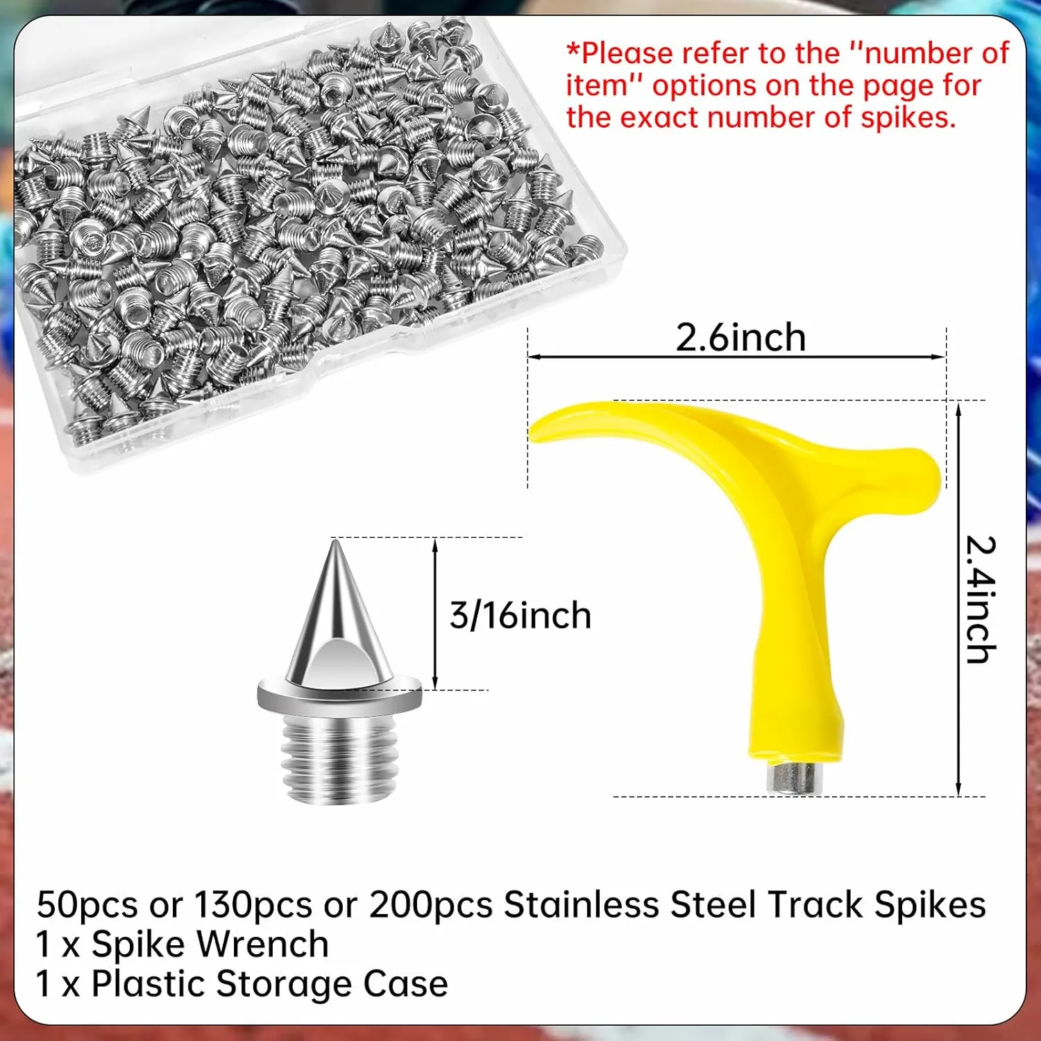 3/16 Inch Track Spikes,Stainless Steel Pyramid Shoe Spikes with Spike Wrench for Track and Cross Country,Replacement Spike for Sprint Sports Short Running Shoes