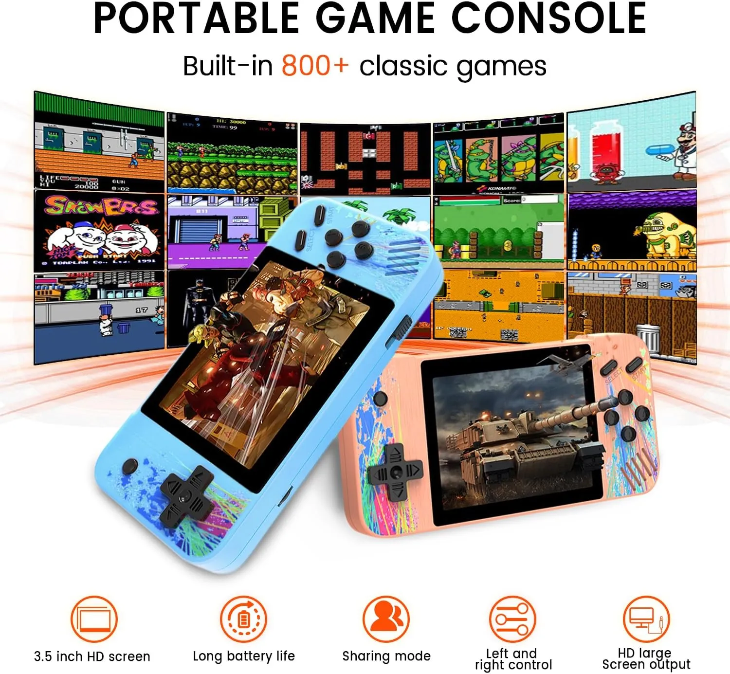 3.5" HD Screen Handheld Game -Preloaded 800 Retro Video Games, 2025 New Portable Gaming Player for Birthday Home Travel Xmas Gift (Blue)