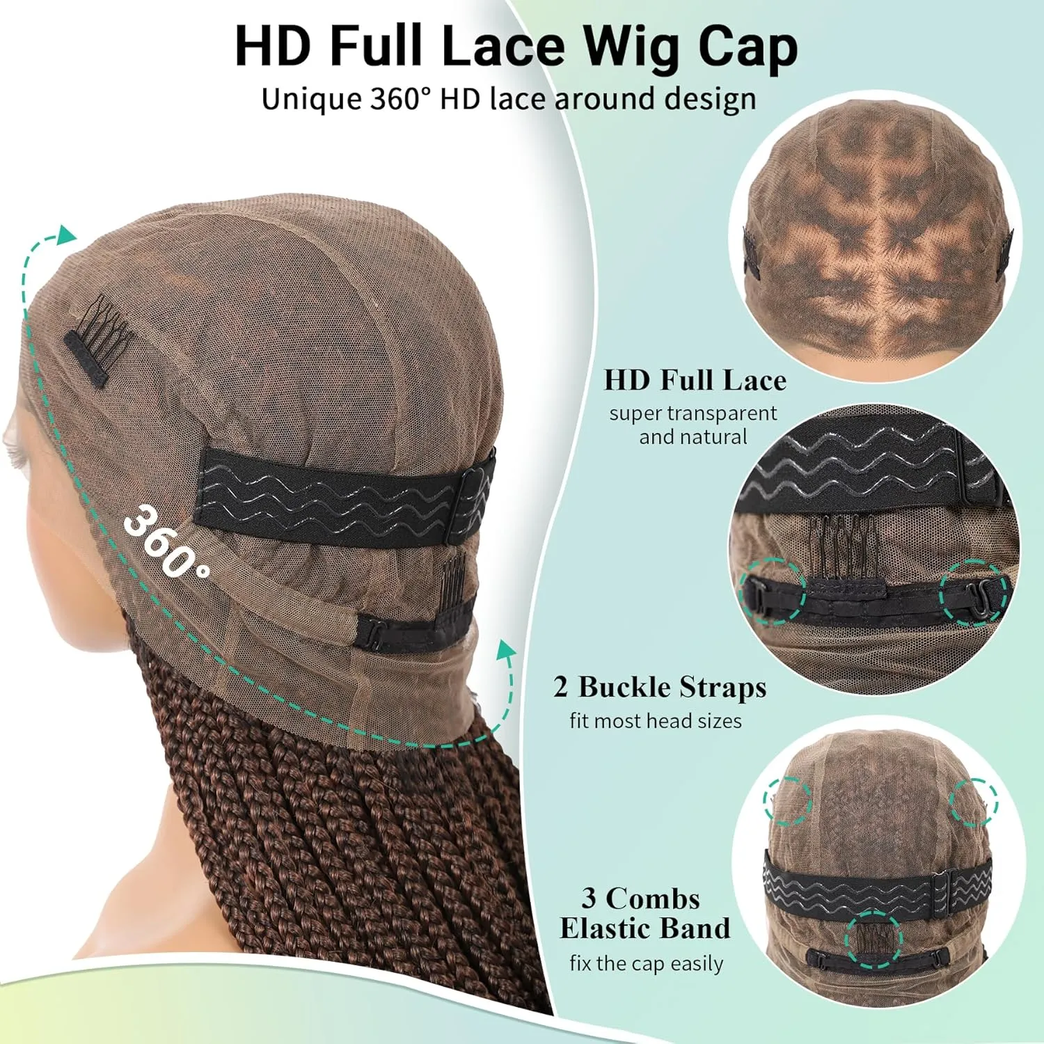 360° HD Full Lace Knotless Braided Wigs for Women Box Braid Wig with Baby Hair Premium Synthetic Natural Looking Brown Braided Lace Front Wigs 36 Inch