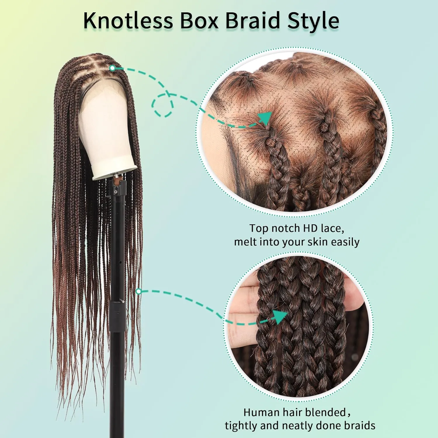 360° HD Full Lace Knotless Braided Wigs for Women Box Braid Wig with Baby Hair Premium Synthetic Natural Looking Brown Braided Lace Front Wigs 36 Inch