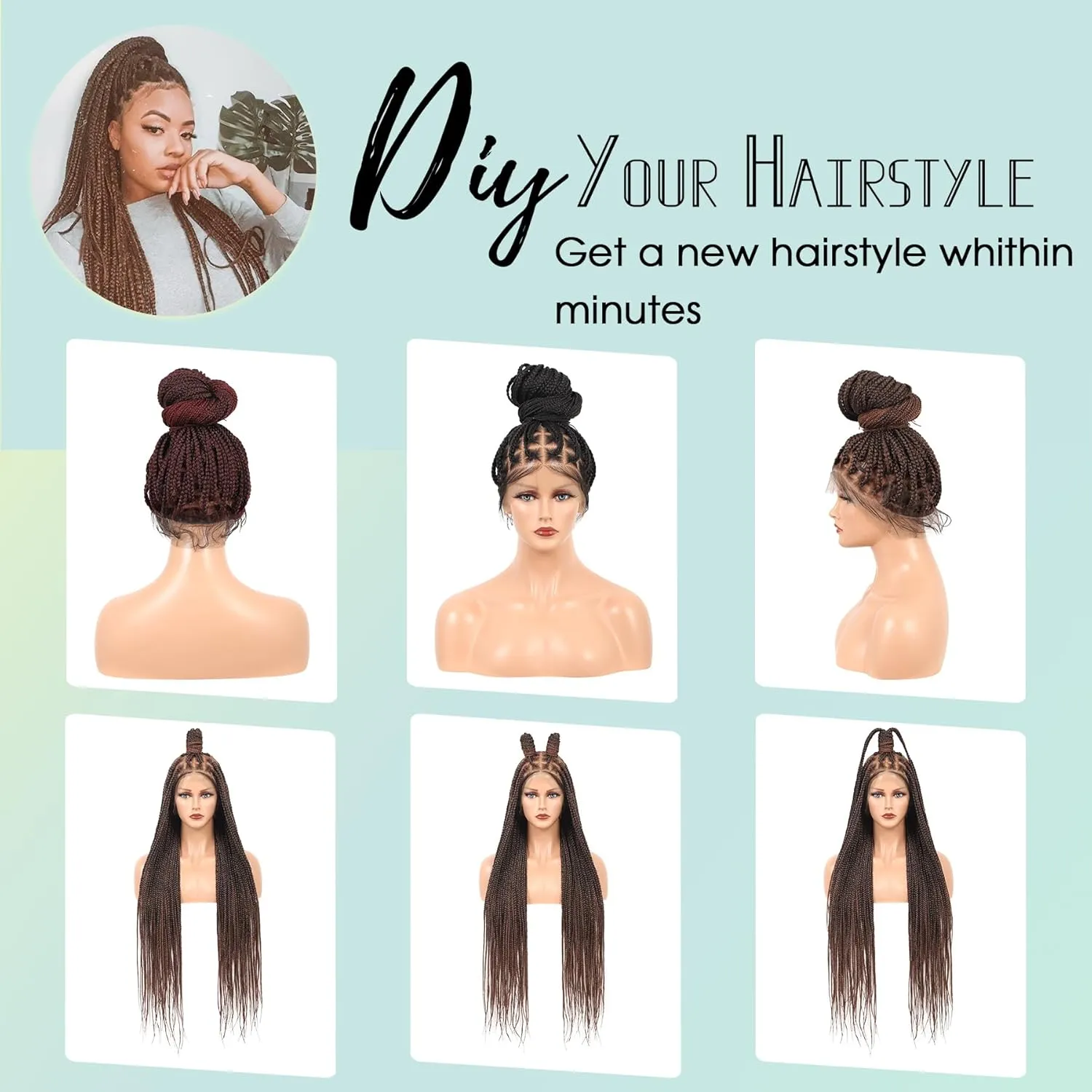 360° HD Full Lace Knotless Braided Wigs for Women Box Braid Wig with Baby Hair Premium Synthetic Natural Looking Brown Braided Lace Front Wigs 36 Inch