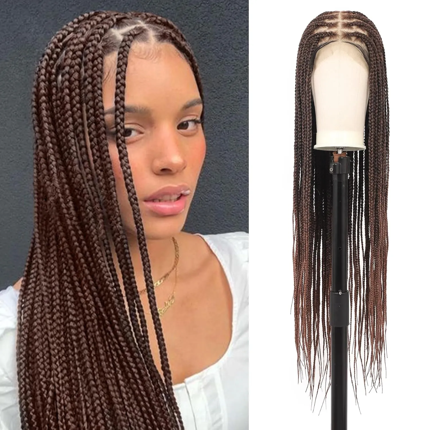 360° HD Full Lace Knotless Braided Wigs for Women Box Braid Wig with Baby Hair Premium Synthetic Natural Looking Brown Braided Lace Front Wigs 36 Inch