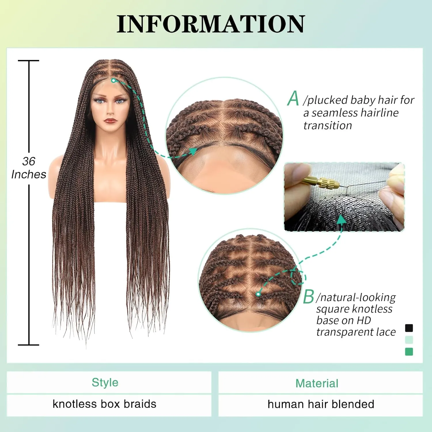 360° HD Full Lace Knotless Braided Wigs for Women Box Braid Wig with Baby Hair Premium Synthetic Natural Looking Brown Braided Lace Front Wigs 36 Inch