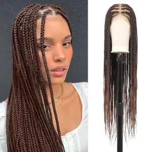 360° HD Full Lace Knotless Braided Wigs for Women Box Braid Wig with Baby Hair Premium Synthetic Natural Looking Brown Braided Lace Front Wigs 36 Inch