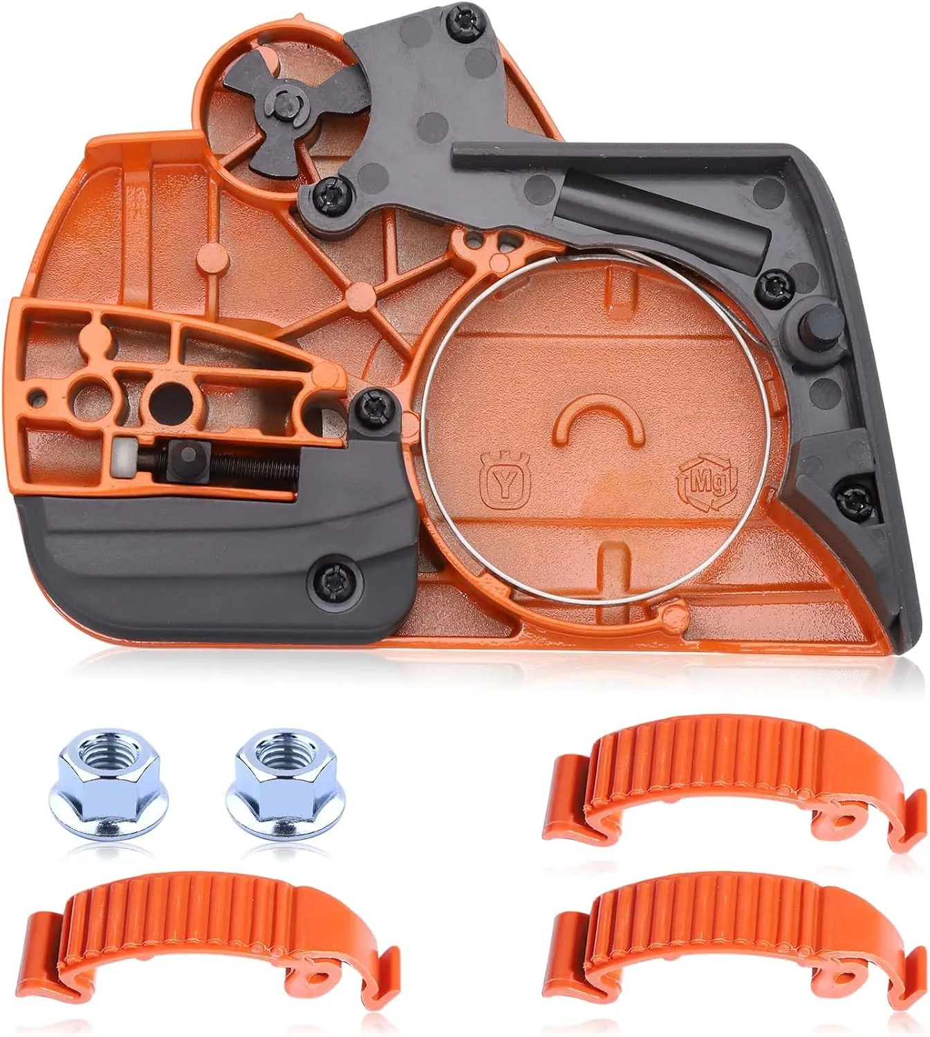 440 Chain Brake Assembly Side Clutch Cover for Husqvarna 440 Chainsaw, Husky 440e II Chainsaw Clutch Cover with Brake Assy & Bar Nuts Buckle Clips Kit, 501388203 Clutch Cover Chain Saw Parts