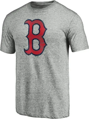 47 MLB Men's Gray Distressed Imprint Primary Logo Wordmark Short Sleeve Baseball T-Shirt