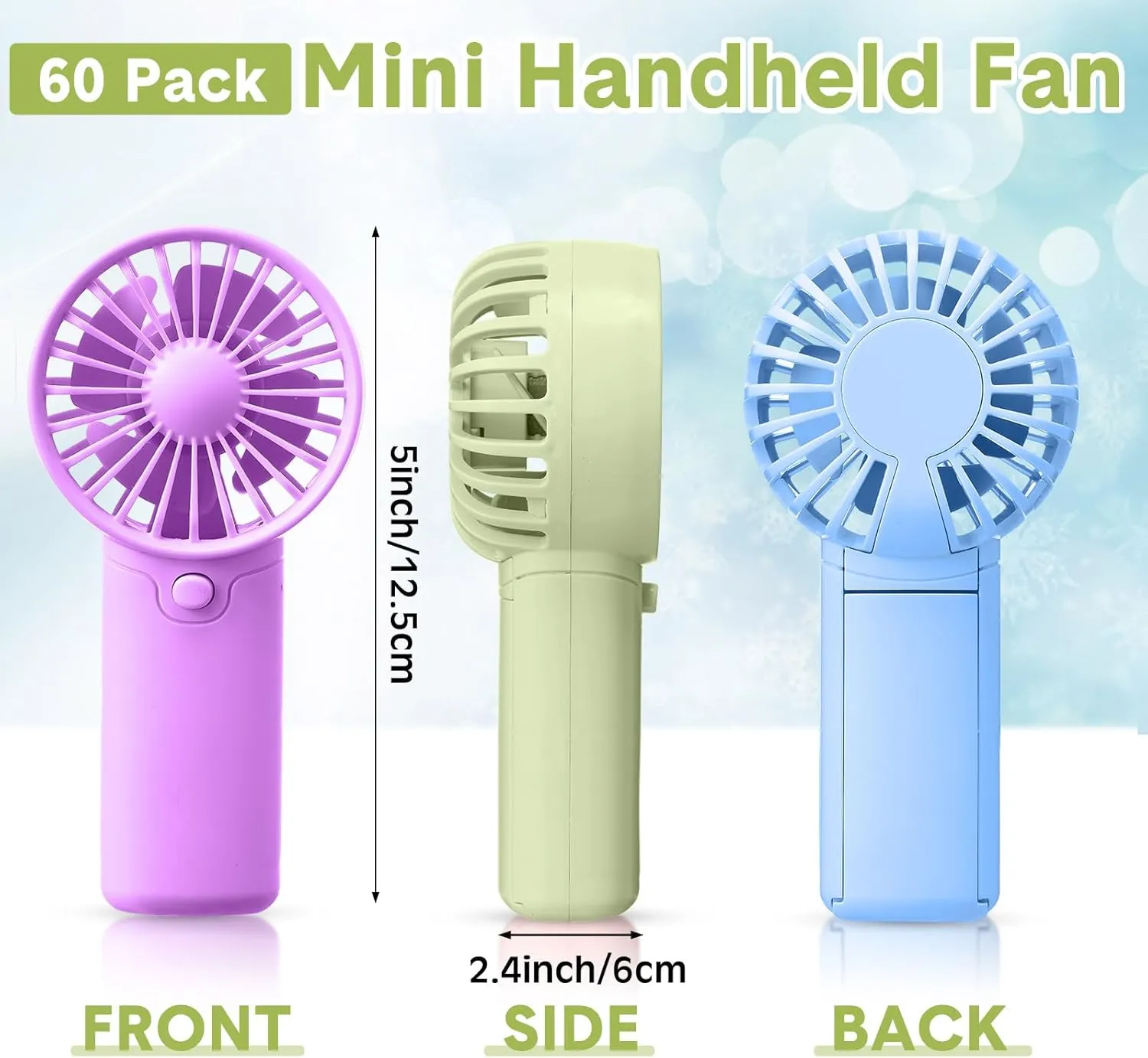 60 Pcs Mini Portable Fan Handheld Battery Operated Portable Small Personal Fans for Summer Travel Beach Indoor Outdoor Cooling Gift (Green,Pink,White,Blue,Black,Purple)