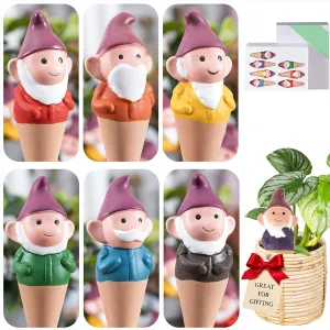 7-Pack Small Self-Watering Plant Spikes - Gnome Design Indoor Garden Decor, 110ml/3.7oz Capacity for 3-7 Day Auto-Watering, Terracotta Artistic Gift Set for Plant Lovers