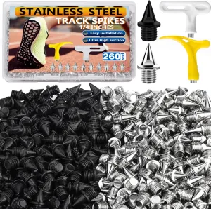 80/260 Pcs 1/4 Inch Track Spikes, Stainless Steel Track and Cross Country Spikes with Spike Wrench, Replacement Spikes for Sprint Sports Short Running Climbing Track Shoes