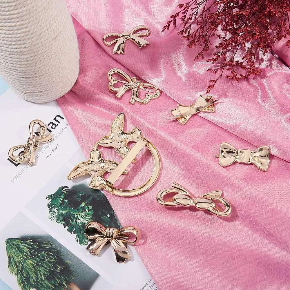 9 Style Iron Belts Buckle, for Belt Bags DIY Accessories, Bowknot, Light Gold