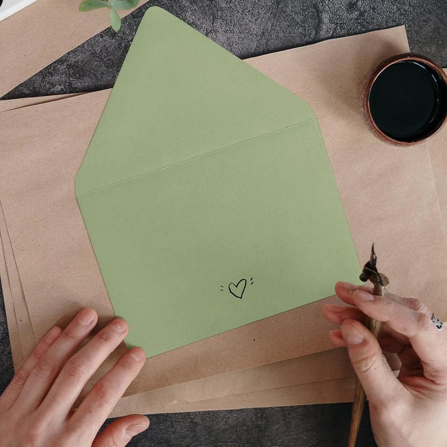 A7 Sage Green Envelopes 100 Pack, Goefun 5x7 V Flap Printable Envelopes for Invitation, Gift Cards, Birthday, Graduation, 5.25 x 7.25 in, 120GSM