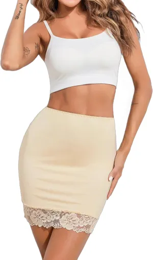 ADOME Women's Adjustable Waist Half Slip Short Underskirt Lace Hem Lingerie