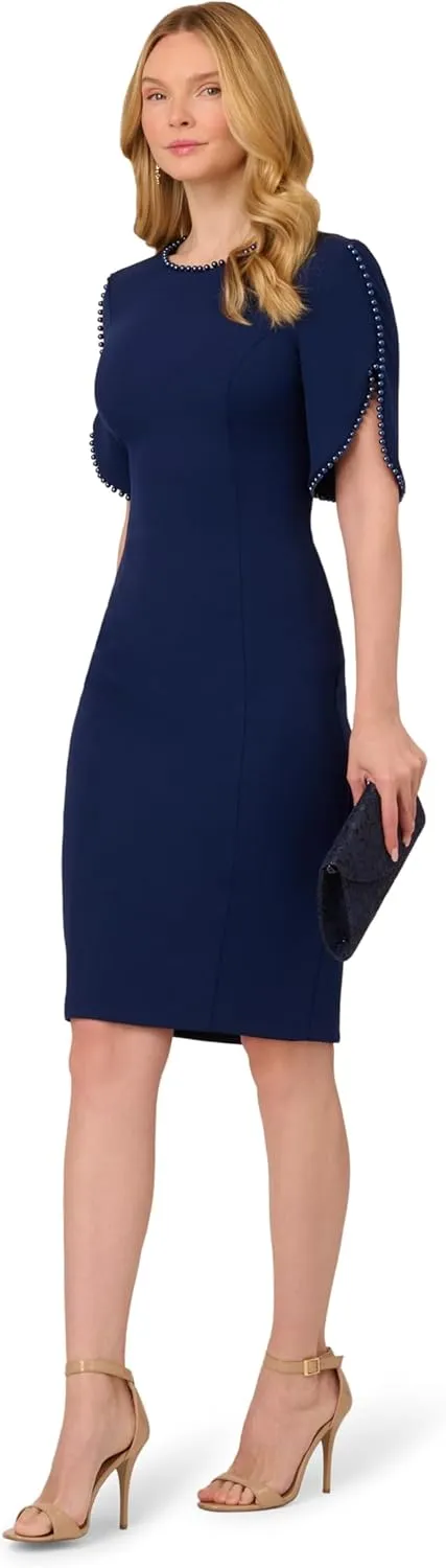 Adrianna Papell Women's Knit Crepe Pearl Midi Dress